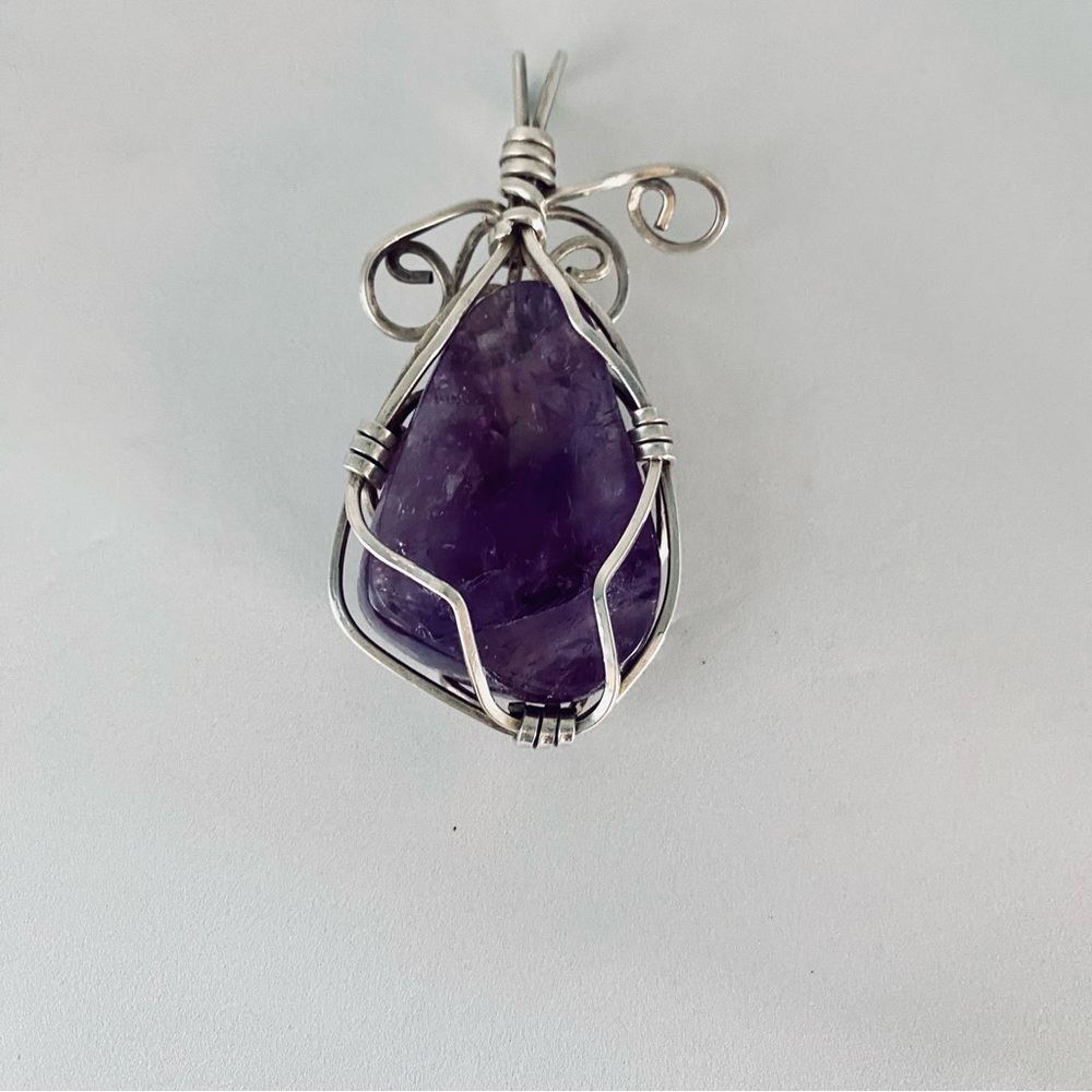 Silver Wire Wrapped  by Hand Amethyst Pendant